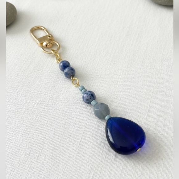 Handmade Accessories - Deep Blue Sea Blue Sodalite & Gold Tone Designer Inspired Bag Charm Keychain
